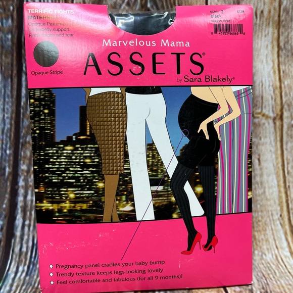 Assets By Spanx Maternity Marvelous Mama  Stripe Opaque Tights Black 2 - Picture 1 of 3